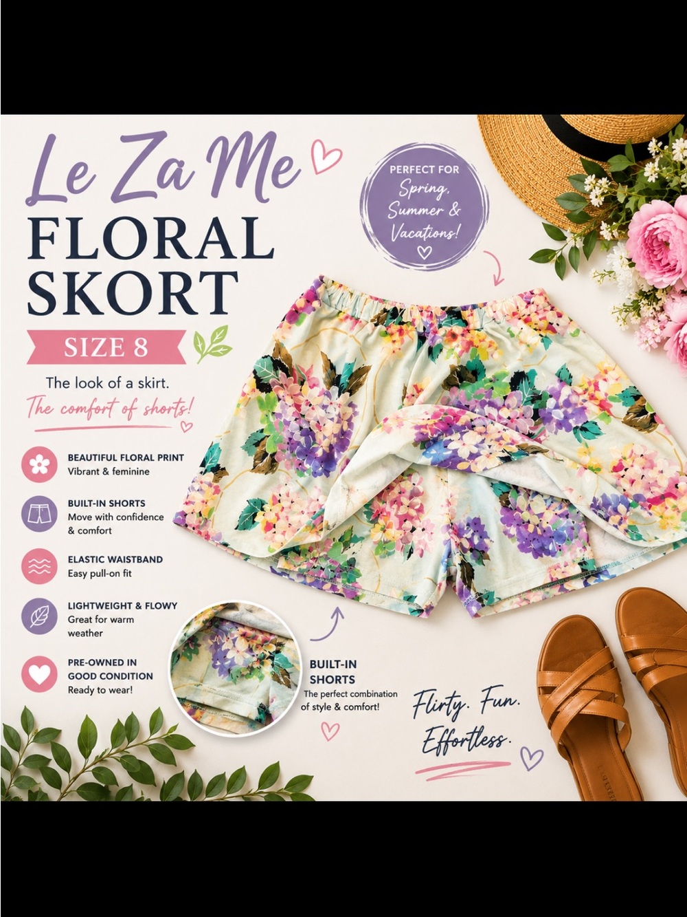 Le Za Me Floral Skort Size 8 | Colorful Vintage